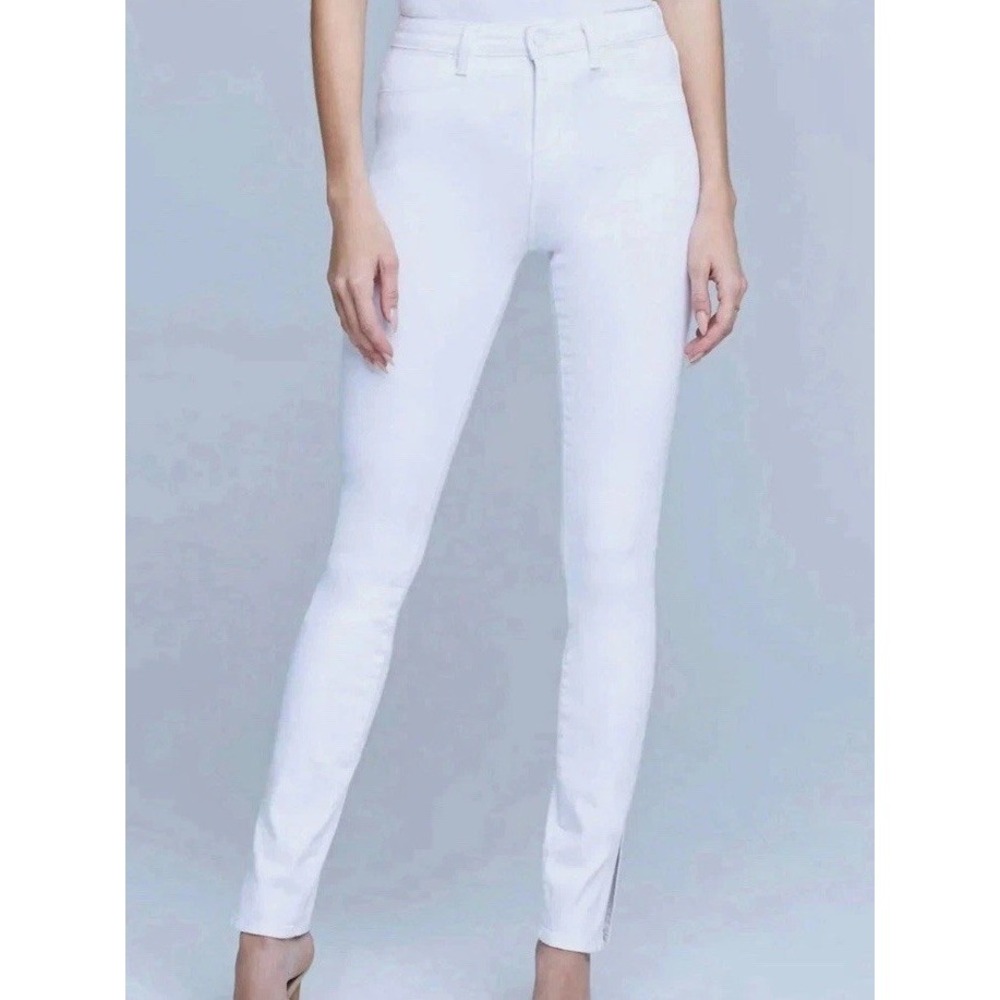 L'Agence Josie High Rise Skinny Jeans Split Hem White Blanc Women's 26 MSRP $255